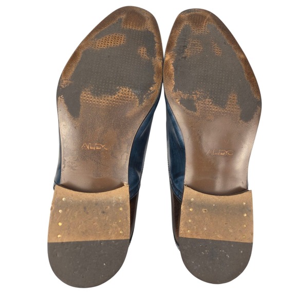 Aldo Men's 10.5 Cap Toe Oxford Dress Shoes Blue Brown Leather Formal Business - Picture 7 of 10